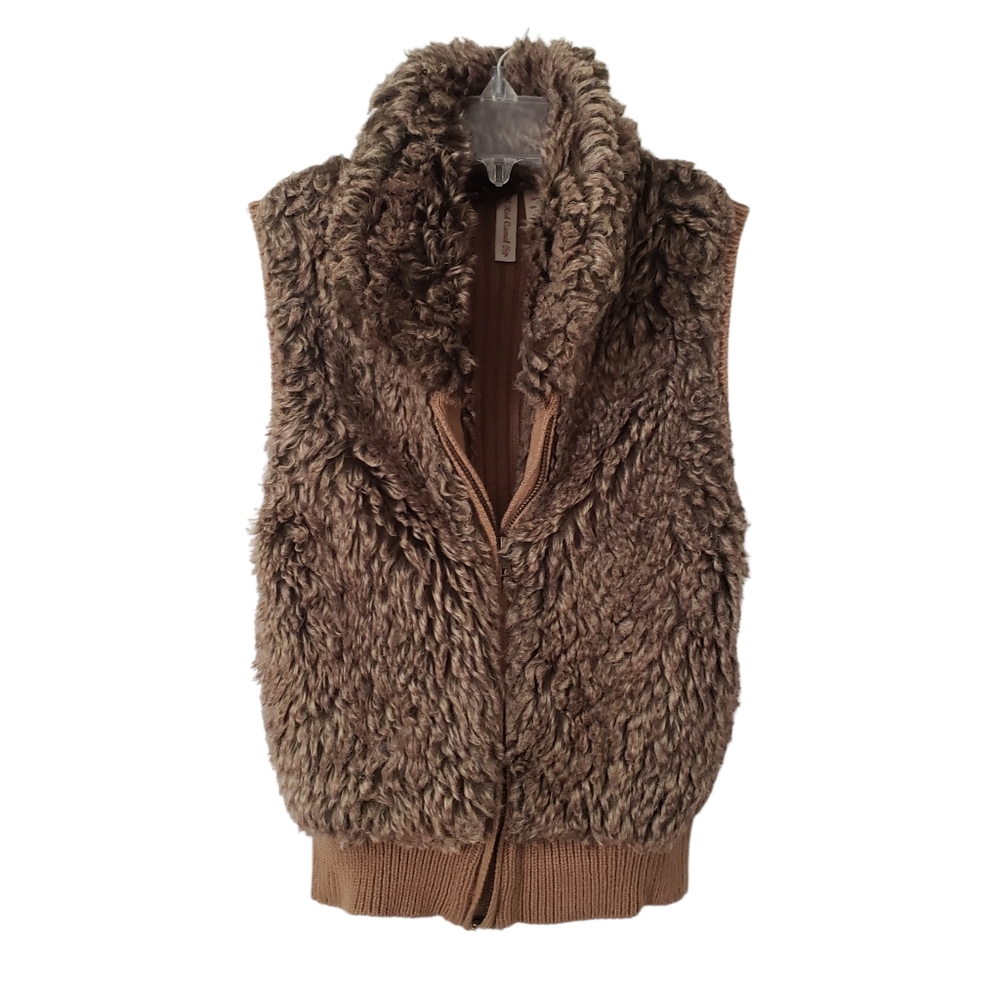 Red Camel Faux Fur Light Brown Sweater Vest Size XS Turtle Neck With Zipper